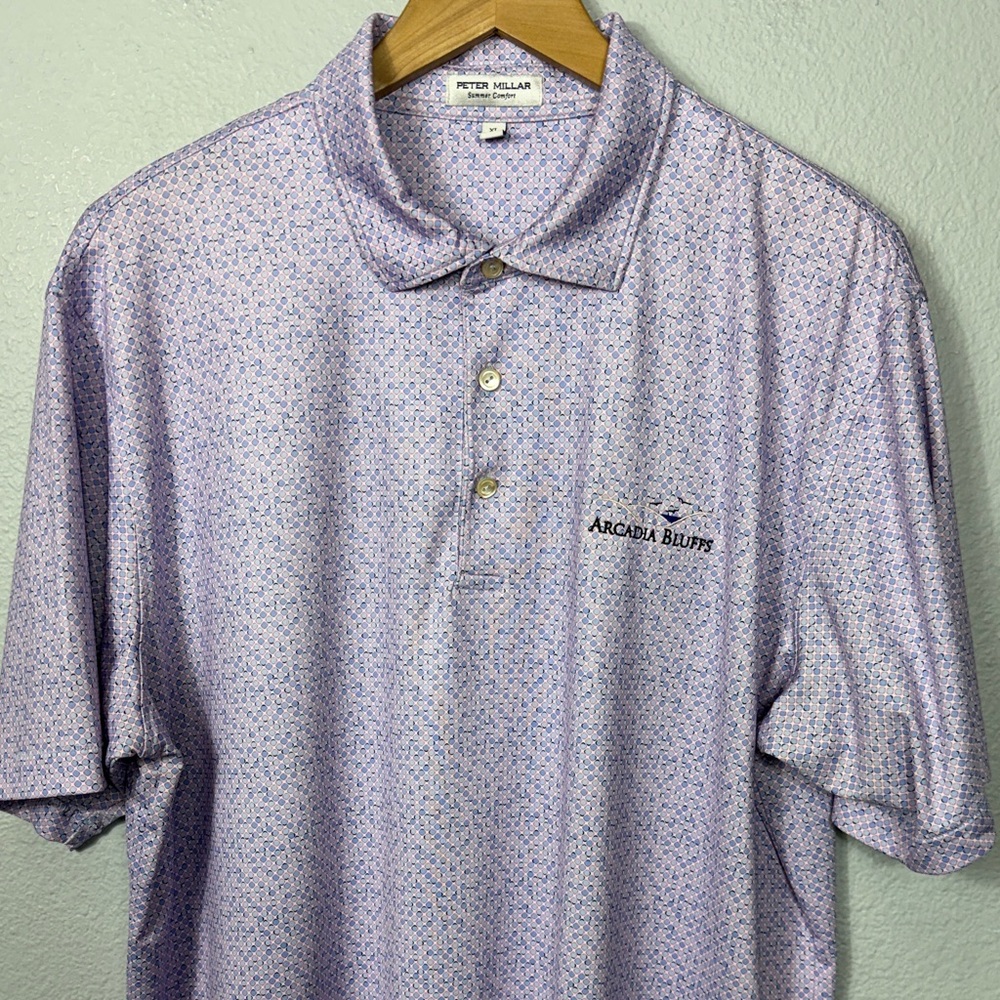 Peter Millar Lavender Microprint Polo with Arcadia Bluffs Logo